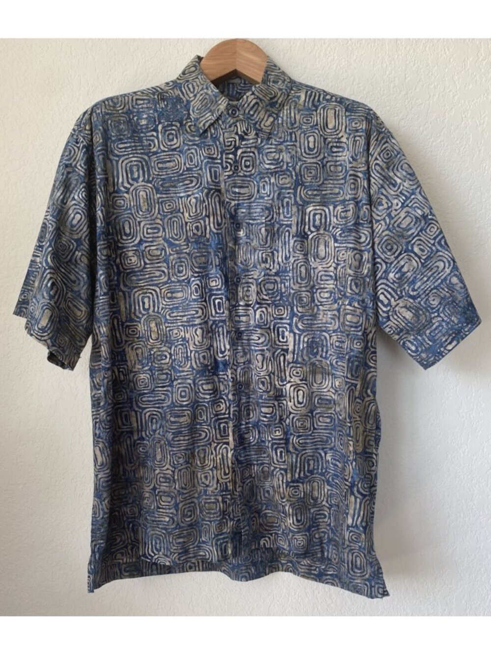 Johari West Blue & Tan Tribal Hawaiian Batik Men's XL